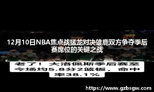 12月10日NBA焦点战猛龙对决雄鹿双方争夺季后赛席位的关键之战